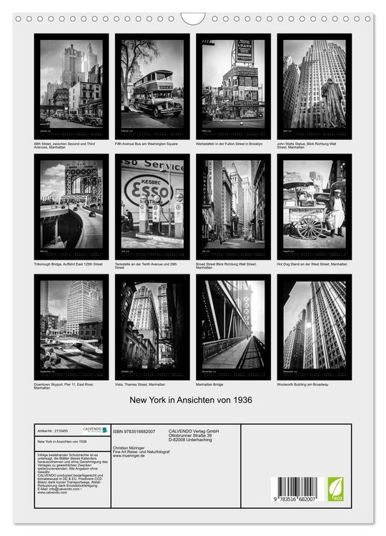 Produktbild: New York in Ansichten von 1936 (Wandkalender 2026 DIN A3 hoch), CALVENDO Monatskalender