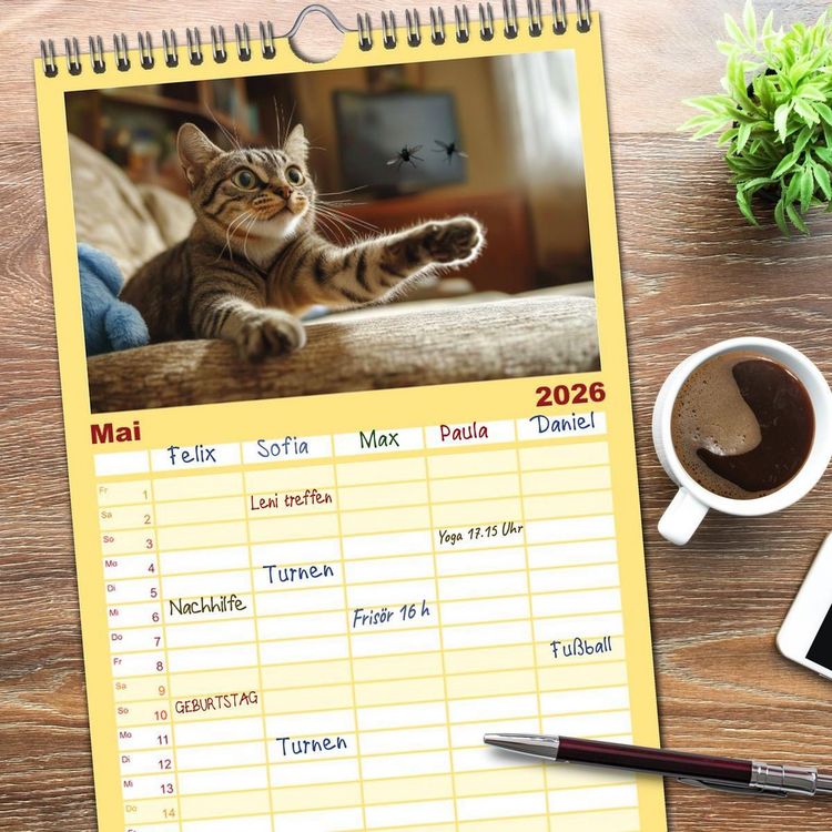 Produktbild: Familienplaner 2026 - Momente eines Katzenbesitzers - Chaos der Samtpfoten mit 5 Spalten (Wandkalender, 21 x 45 cm) CALVENDO