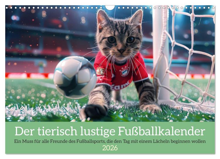 Produktbild: Der tierisch lustige Fu&szlig;ballkalender (Wandkalender 2026 DIN A3 quer), CALVENDO Monatskalender