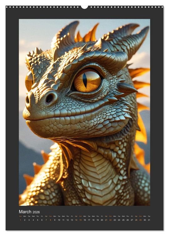 Produktbild: Enchanted Dragons: A year full of little wonders (High Quality Premium Wall Calendar 2026 DIN A2 portrait),CALVENDO 12 Month Wall Calendar