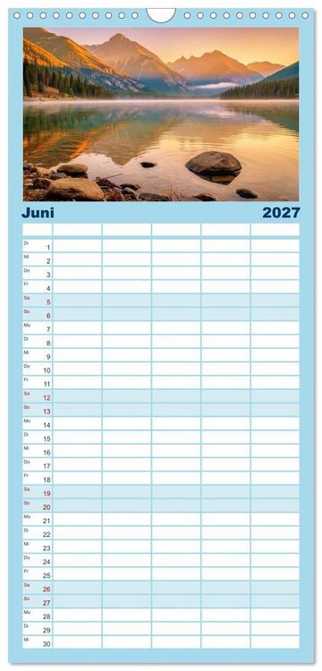 Produktbild: Familienplaner 2027 - Malerische Seenlandschaft mit 5 Spalten (Wandkalender, 21 x 45 cm) CALVENDO