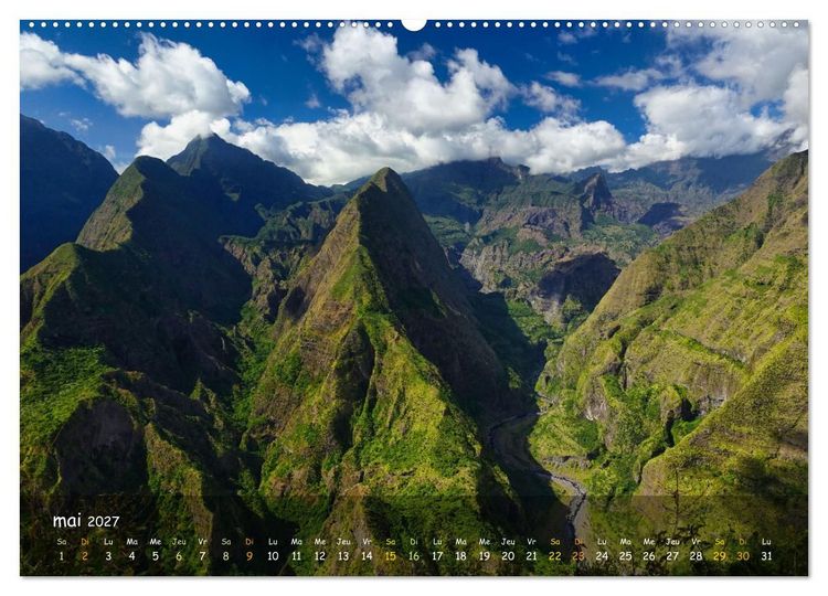 Produktbild: La R&egrave;union - C&ocirc;tes fantastiques et paysage montagneux (Calendrier mural haut de gamme 2027 DIN A2 vertical), CALVENDO calendrier mensuel