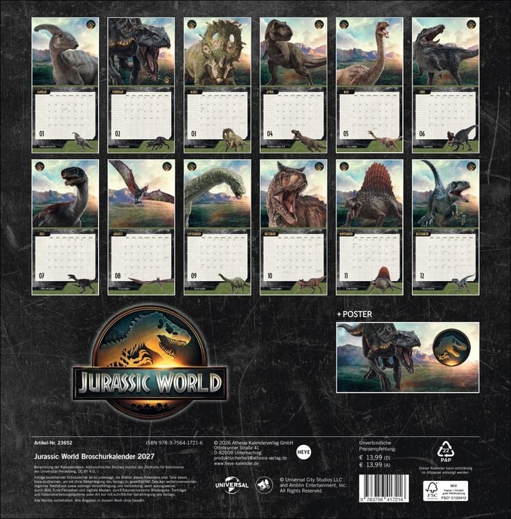 Produktbild: Jurassic World Broschurkalender 2027