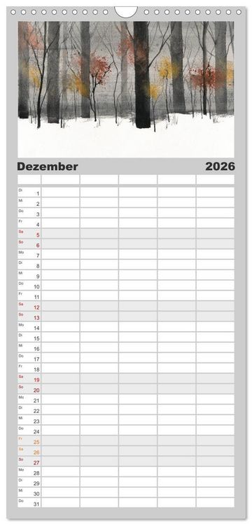 Produktbild: Familienplaner 2026 - Asiatische Tuschmalerei mit 5 Spalten (Wandkalender, 21 x 45 cm) CALVENDO