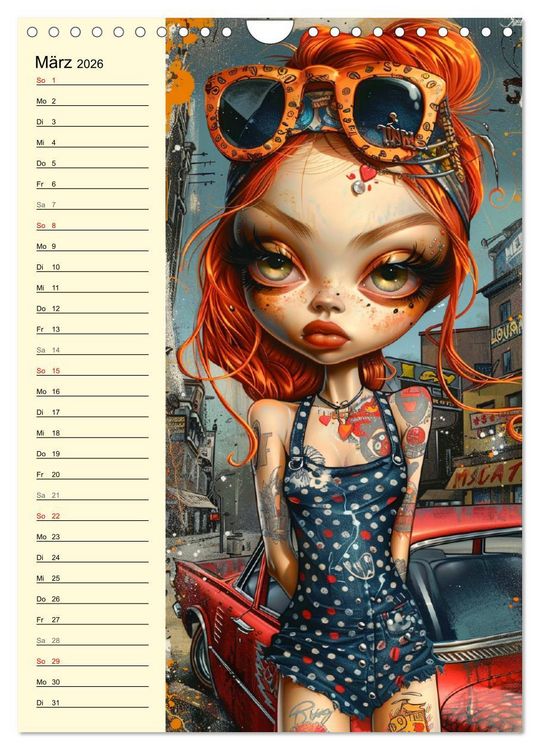Produktbild: Rockabilly. Strange Comic-Kunst Girls im 50er-Jahre Stil (Wandkalender 2026 DIN A4 hoch), CALVENDO Monatskalender