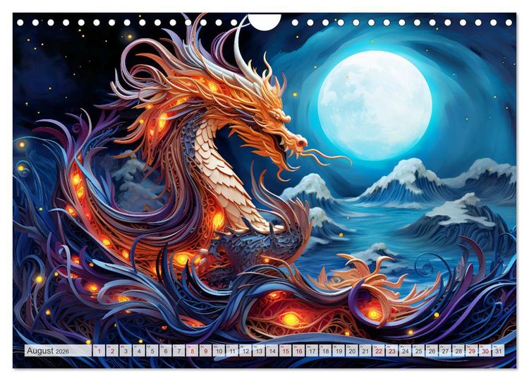 Produktbild: Quilling-Drachen - Jahr des Drachen (Wandkalender 2026 DIN A4 quer), CALVENDO Monatskalender