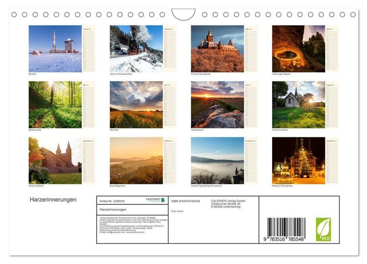 Produktbild: Harzerinnerungen (Wandkalender 2027 DIN A4 quer), CALVENDO Monatskalender