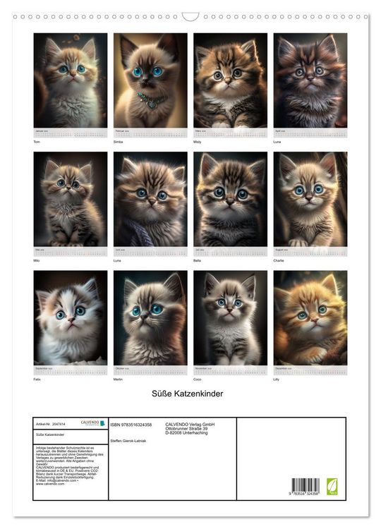 Produktbild: S&uuml;&szlig;e Katzenkinder (Wandkalender 2026 DIN A2 hoch), CALVENDO Monatskalender
