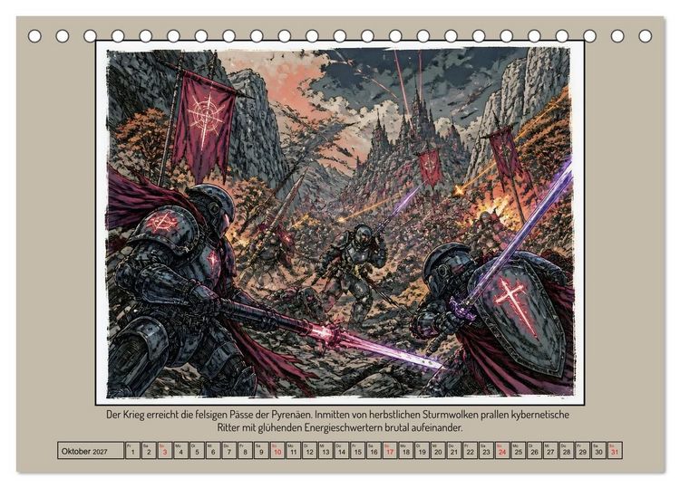 Produktbild: Ritter Roland in der Cyberwelt: Orlando furioso im Cyberpunk-Stil (Tischkalender 2027 DIN A5 quer), CALVENDO Monatskalender