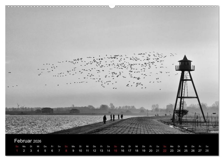 Produktbild: Ost-Friesische Schwarz-Wei&szlig;-Ansichten (Wandkalender 2026 DIN A2 quer), CALVENDO Monatskalender
