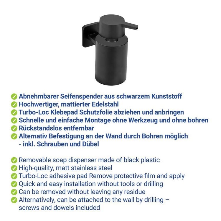 Produktbild: Turbo-Loc&reg; Seifenspender Mod. Porto Black, Befestigen ohne Bohren