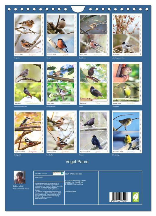 Produktbild: Vogel-Paare (Wandkalender 2026 DIN A4 hoch), CALVENDO Monatskalender