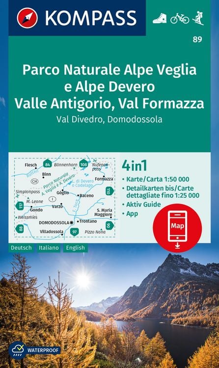 Produktbild: KOMPASS Wanderkarte 89 Parco Naturale Alpe Veglia e Alpe Devero, Valle Antigorio, Val Formazza, Val Divedro, Domodossola 1:50.000