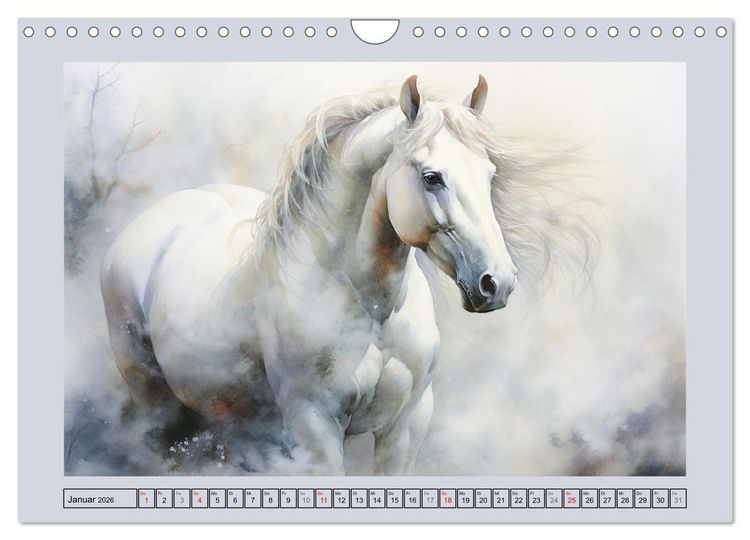 Produktbild: Anmutige Schimmel. &Auml;sthetik wei&szlig;er Aquarell-Pferde (Wandkalender 2026 DIN A4 quer), CALVENDO Monatskalender