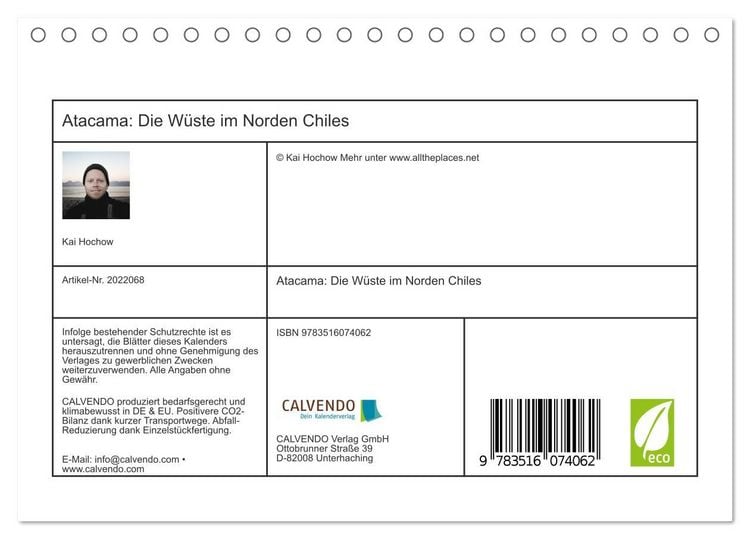 Produktbild: Atacama: Die W&uuml;ste im Norden Chiles (Tischkalender 2026 DIN A5 quer), CALVENDO Monatskalender