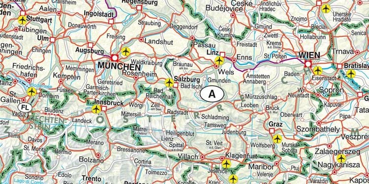 Produktbild: freytag & berndt Poster Bahnen + F&auml;hren Europa, Eisenbahnkarte 1:5,5 Mio.