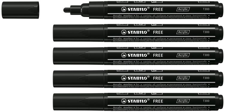 Produktbild: STABILO Acrylmarker, FREE Acrylic T300, Strichbreite 2-3 mm, schwarz