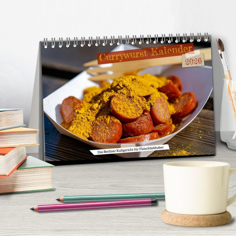 Produktbild: Currywurst Kalender - Das Berliner Kultgericht f&uuml;r Fleischliebhaber (Tischkalender 2026 DIN A5 quer), CALVENDO Monatskalender