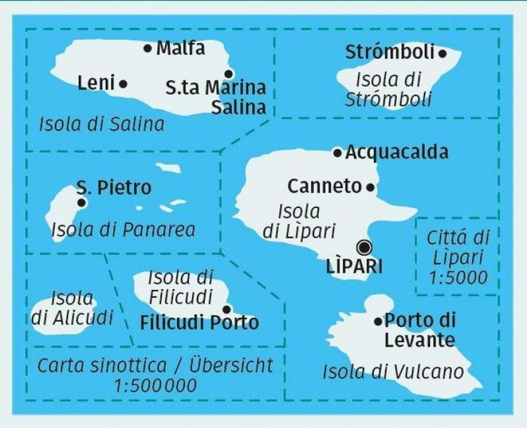 Produktbild: KOMPASS Wanderkarte 693 Liparische Inseln, Isole E&oacute;lie o L&igrave;pari, Alicudi, Filicudi, L&igrave;pari, Panarea, Salina, Str&oacute;mboli, Vulcano 1:25.000