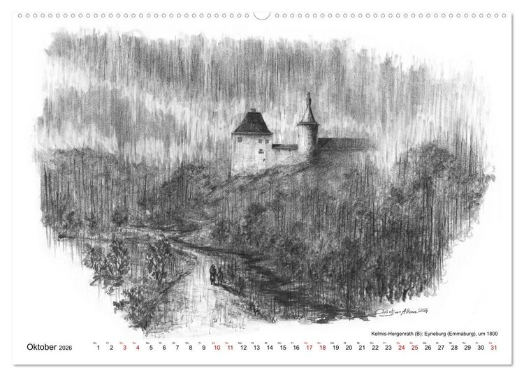 Produktbild: ZeitZeichnen: Burgen und Befestigungen in der Aachener Region (hochwertiger Premium Wandkalender 2026 DIN A2 quer), Kunstdruck in Hochglanz