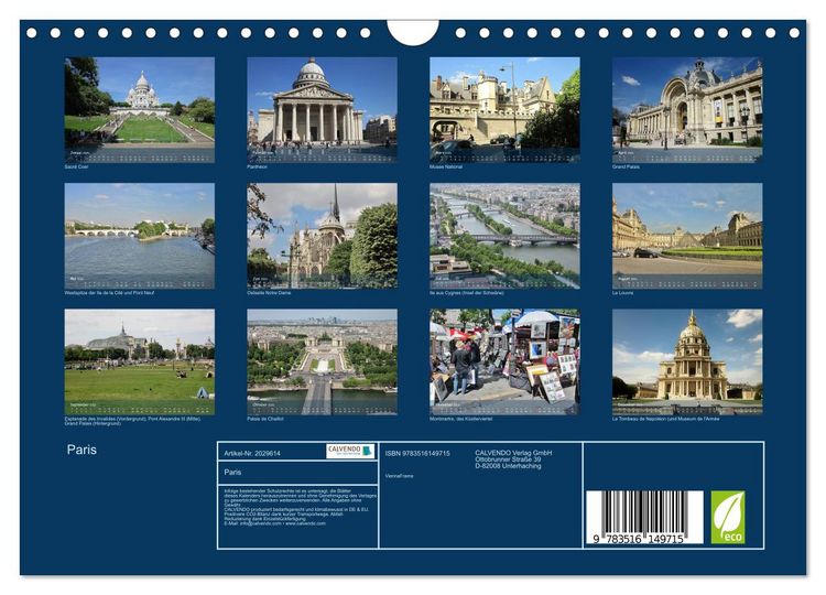 Produktbild: Paris (Wandkalender 2026 DIN A4 quer), CALVENDO Monatskalender