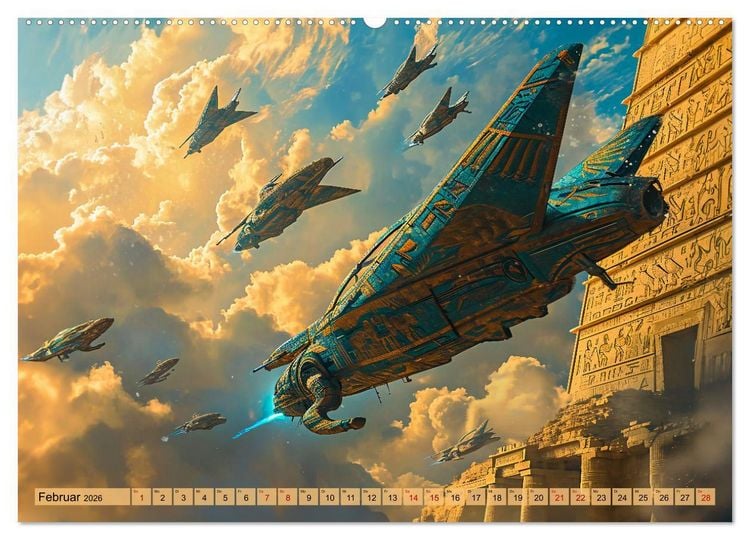 Produktbild: &Auml;gyptische Pr&auml;-Astronautik - Science Fiction G&ouml;tter im All (hochwertiger Premium Wandkalender 2026 DIN A2 quer), Kunstdruck in Hochglanz