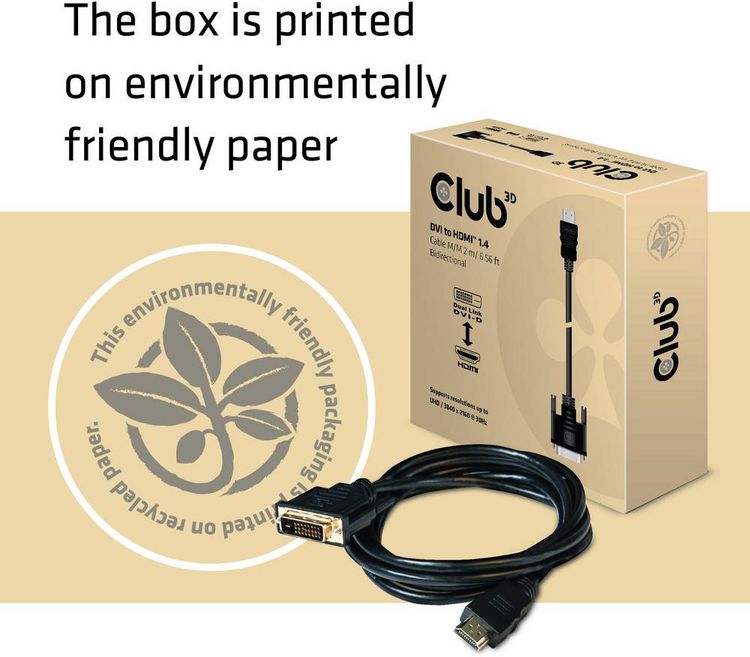 Produktbild: club3D DVI / HDMI Adapterkabel DVI-D 24+1pol. Stecker, HDMI-A Stecker 2.00 m Schwarz CAC-1210 Flammwidrig DVI-Kabel