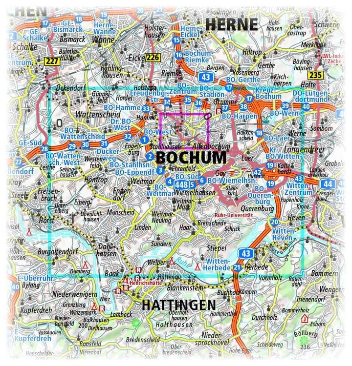 Bochum. Stadtplan 1:18 000