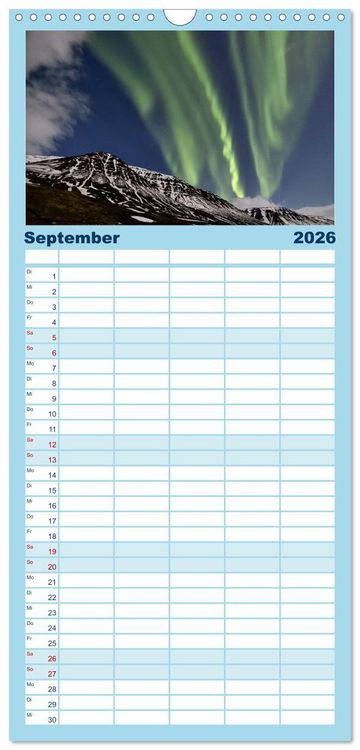 Produktbild: Familienplaner 2026 - Magie der Nordlichter Islands mit 5 Spalten (Wandkalender, 21 x 45 cm) CALVENDO