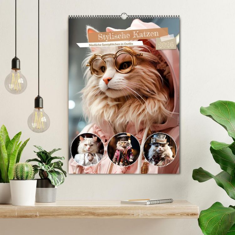 Produktbild: Stylische Katzen (Wandkalender 2026 DIN A2 hoch), CALVENDO Monatskalender