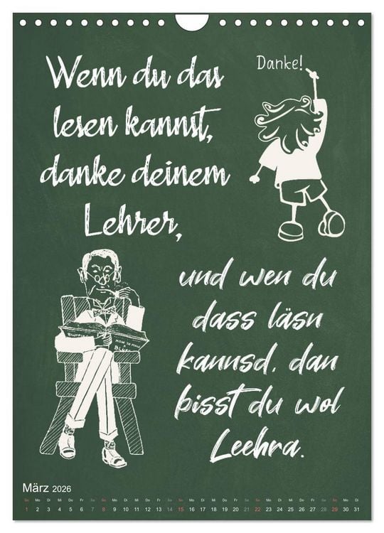 Produktbild: Coole Lehrerspr&uuml;che (Wandkalender 2026 DIN A4 hoch), CALVENDO Monatskalender