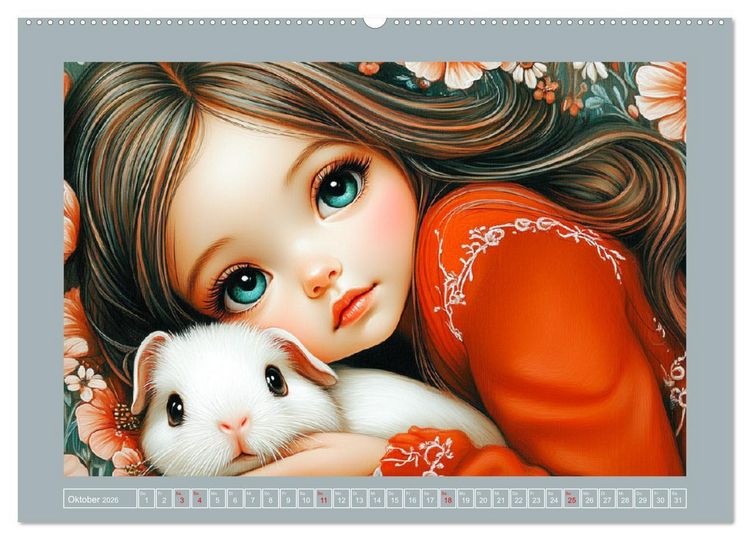 Produktbild: Vertr&auml;umte M&auml;dchen. Tiere, Blumen, Liebe. (hochwertiger Premium Wandkalender 2026 DIN A2 quer), Kunstdruck in Hochglanz