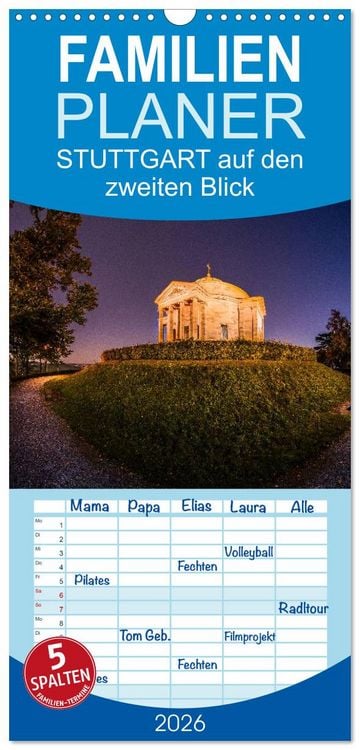 Produktbild: Familienplaner 2026 - STUTTGART 2026 auf den zweiten Blick mit 5 Spalten (Wandkalender, 21 x 45 cm) CALVENDO