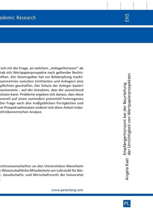 Produktbild: Der ma&szlig;gebliche Empf&auml;ngerhorizont bei der Beurteilung der Unrichtigkeit von Wertpapierprospekten