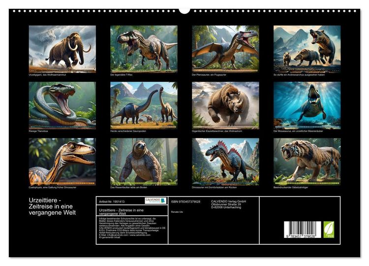 Produktbild: Urzeittiere - Zeitreise in eine vergangene Welt (hochwertiger Premium Wandkalender 2026 DIN A2 quer), Kunstdruck in Hochglanz