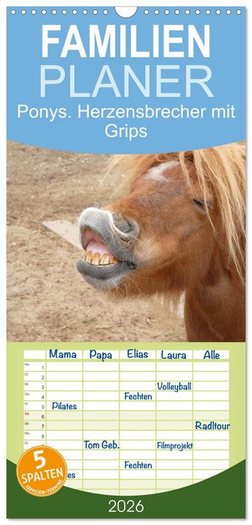 Produktbild: Familienplaner 2026 - Ponys. Herzensbrecher mit Grips mit 5 Spalten (Wandkalender, 21 x 45 cm) CALVENDO