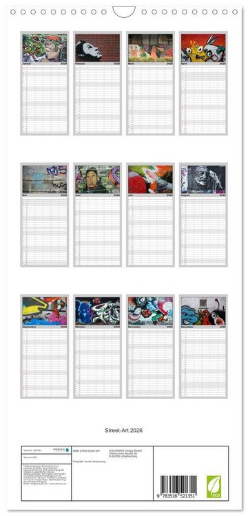 Produktbild: Familienplaner 2026 - Street-Art 2026 mit 5 Spalten (Wandkalender, 21 x 45 cm) CALVENDO