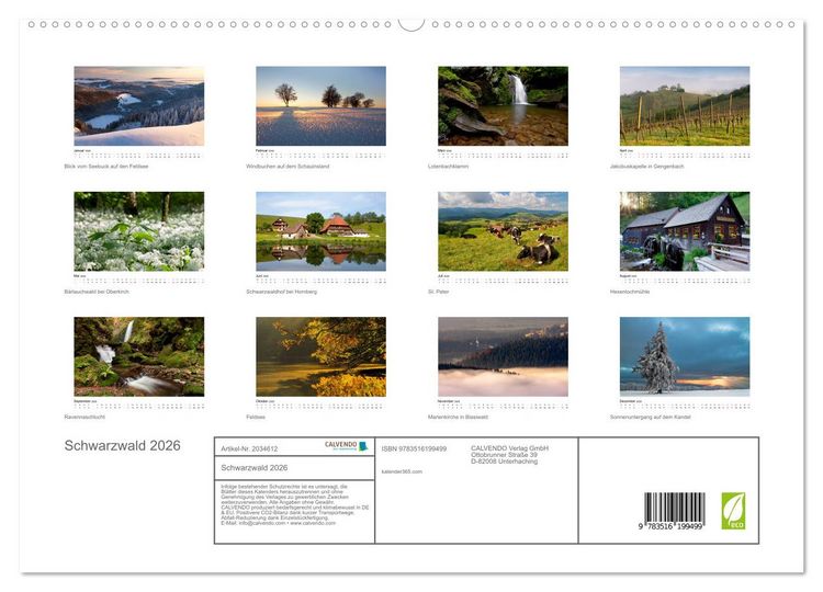 Produktbild: Schwarzwald 2026 (hochwertiger Premium Wandkalender 2026 DIN A2 quer), Kunstdruck in Hochglanz