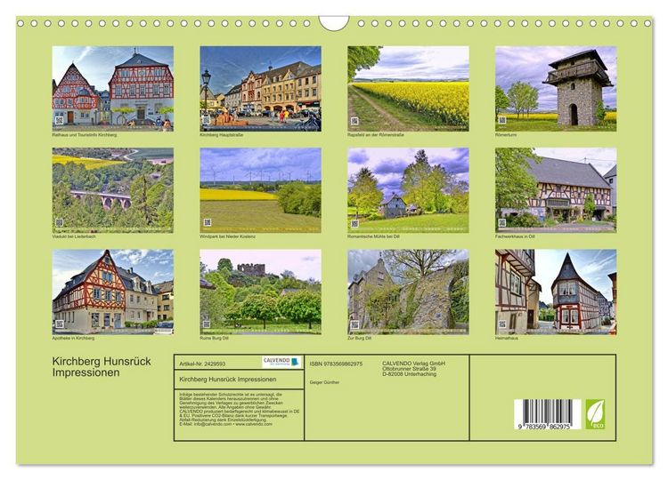 Produktbild: Kirchberg Hunsr&uuml;ck Impressionen (Wandkalender 2027 DIN A3 quer), CALVENDO Monatskalender