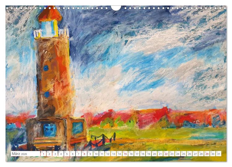 Produktbild: Gemalte Leuchtt&uuml;rme - Mit Pinsel und Farbe entlang der deutschen K&uuml;ste (Wandkalender 2026 DIN A3 quer), CALVENDO Monatskalender