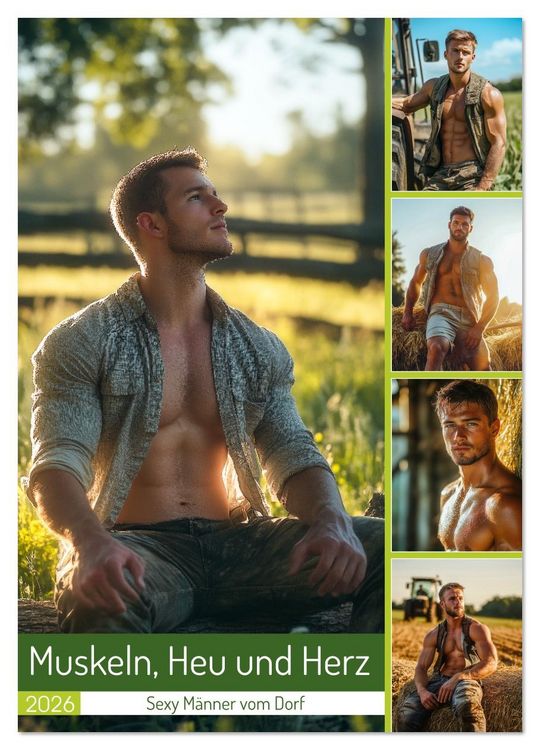 Produktbild: Muskeln, Heu und Herz - Sexy M&auml;nner vom Dorf (Wandkalender 2026 DIN A3 hoch), CALVENDO Monatskalender