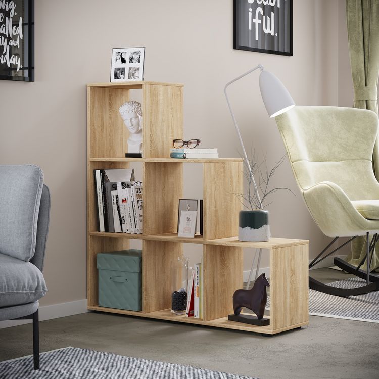 Produktbild: Holz Stand Treppenregal Regal 6 F&auml;cher Nitas