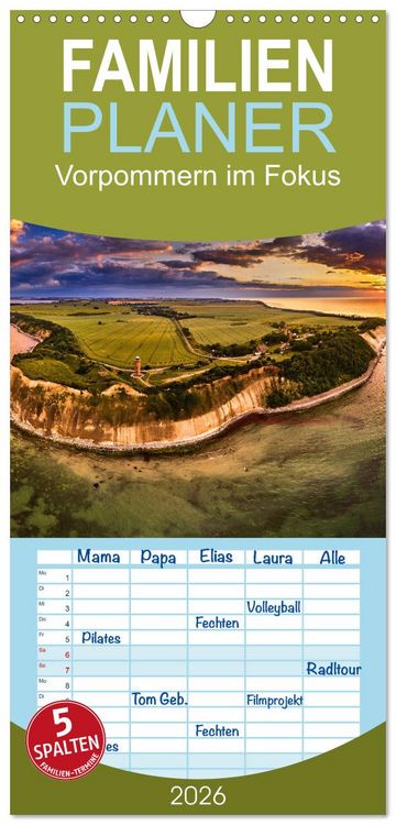 Produktbild: Familienplaner 2026 - Vorpommern im Fokus mit 5 Spalten (Wandkalender, 21 x 45 cm) CALVENDO