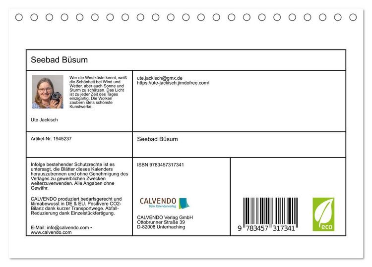 Produktbild: Seebad B&uuml;sum (Tischkalender 2026 DIN A5 quer), CALVENDO Monatskalender