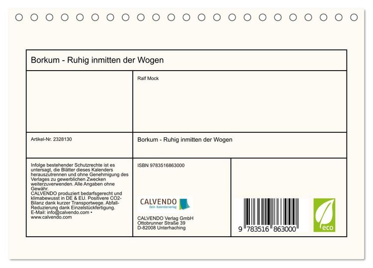 Produktbild: Borkum - Ruhig inmitten der Wogen (Tischkalender 2027 DIN A5 quer), CALVENDO Monatskalender