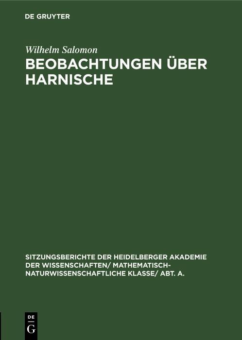 Produktbild: Beobachtungen &uuml;ber Harnische