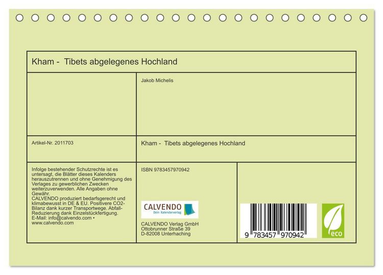 Produktbild: Kham - Tibets abgelegenes Hochland (Tischkalender 2026 DIN A5 quer), CALVENDO Monatskalender