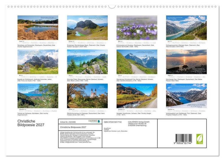 Produktbild: Christliche Bildpoesie 2027 (hochwertiger Premium Wandkalender 2027 DIN A2 quer), Kunstdruck in Hochglanz