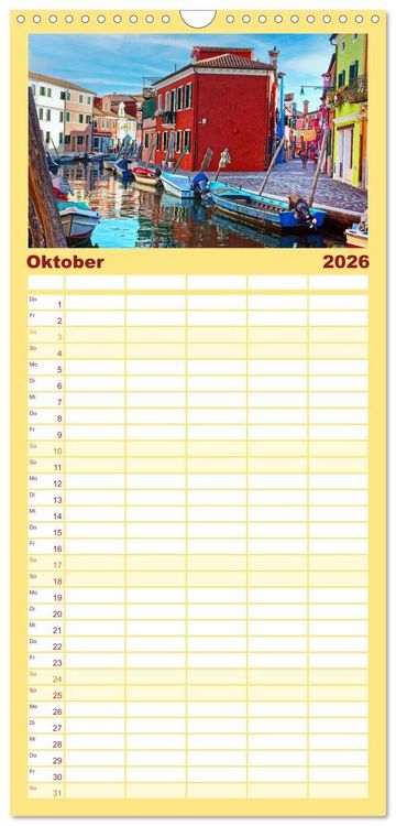 Produktbild: Familienplaner 2026 - Bunt Bunter Burano mit 5 Spalten (Wandkalender, 21 x 45 cm) CALVENDO