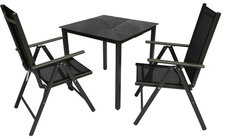 Produktbild: 3 tlg Alu Glas Gartenset Tisch Sitzgruppe 80SW